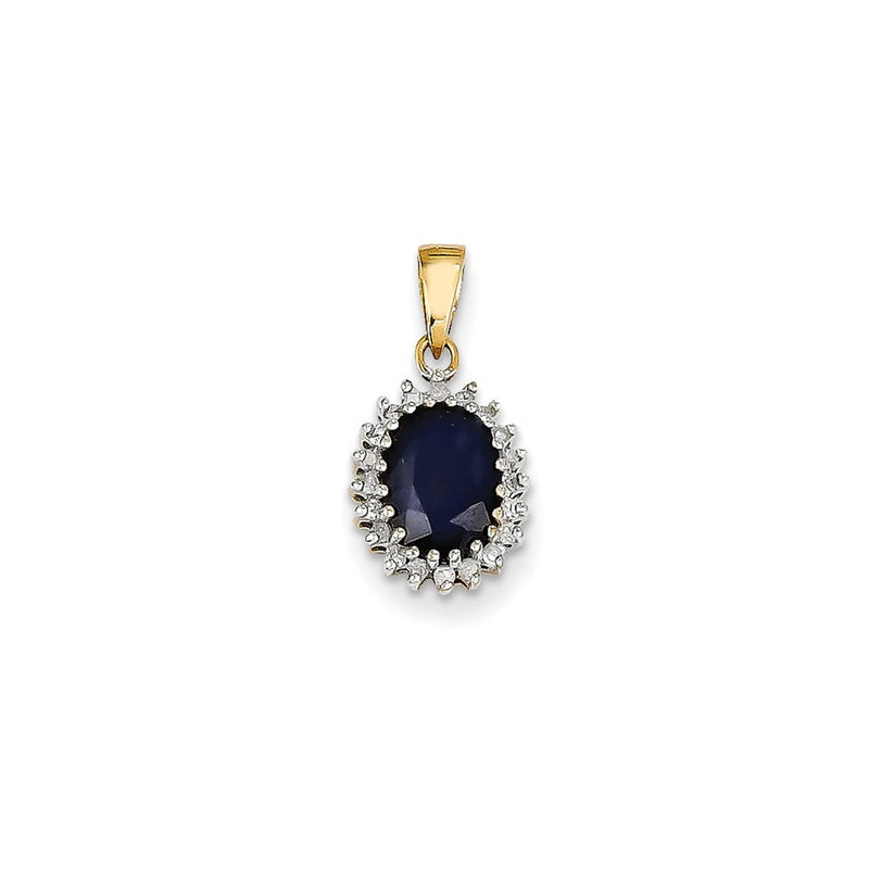 14K Yellow Gold Real Diamond and Dark Sapphire Pendant