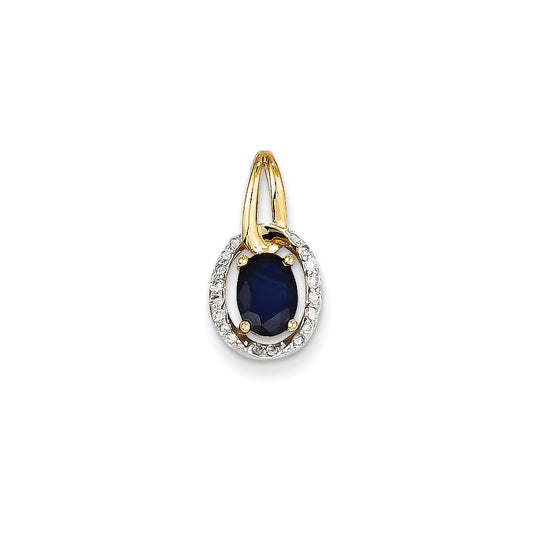 14K Yellow Gold Real Diamond & Sapphire Pendant