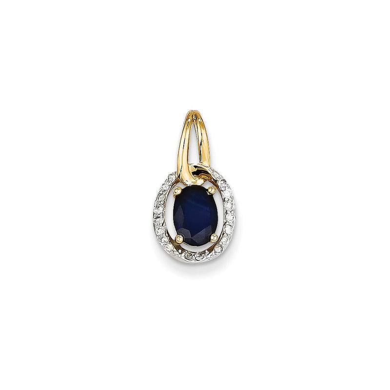 14K Yellow Gold Real Diamond & Sapphire Pendant