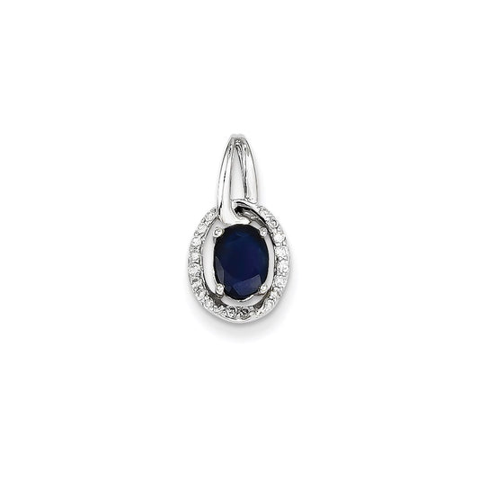 14K White Gold Real Diamond & Sapphire Pendant
