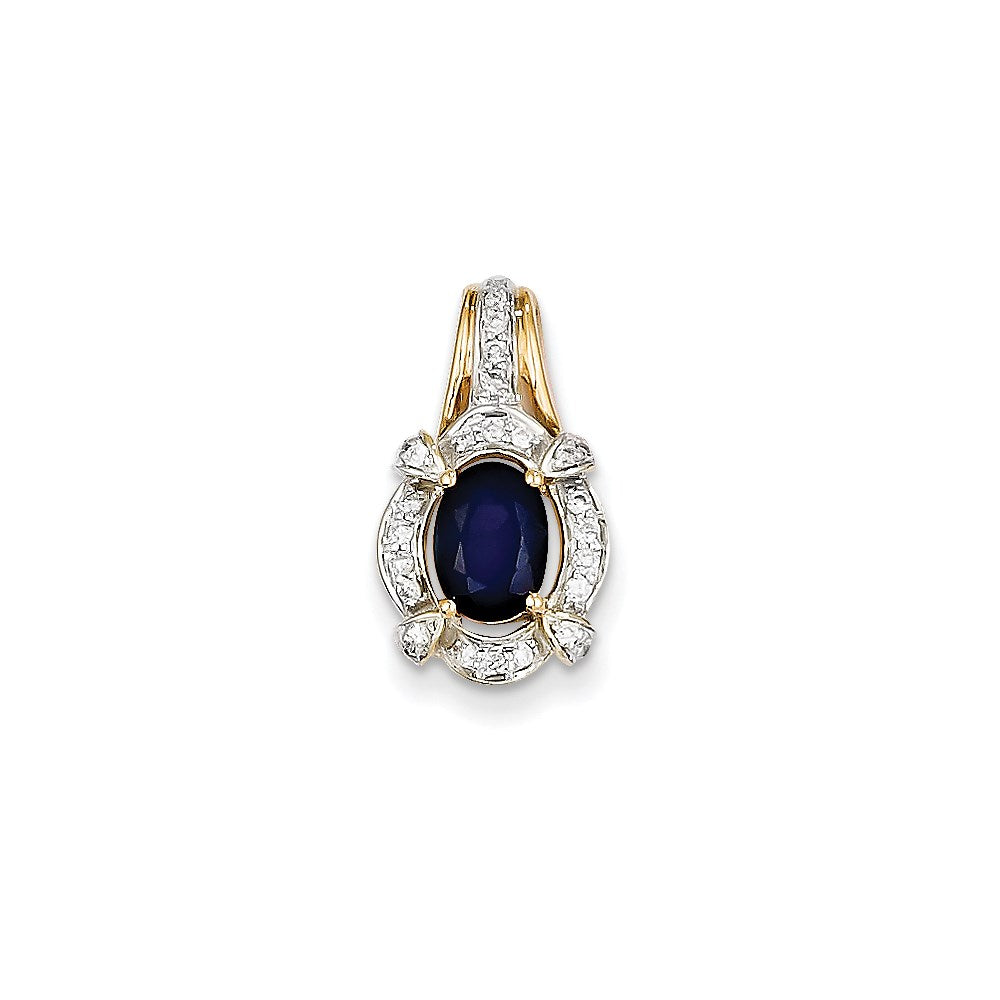 14K Yellow Gold Real Diamond & Sapphire Pendant