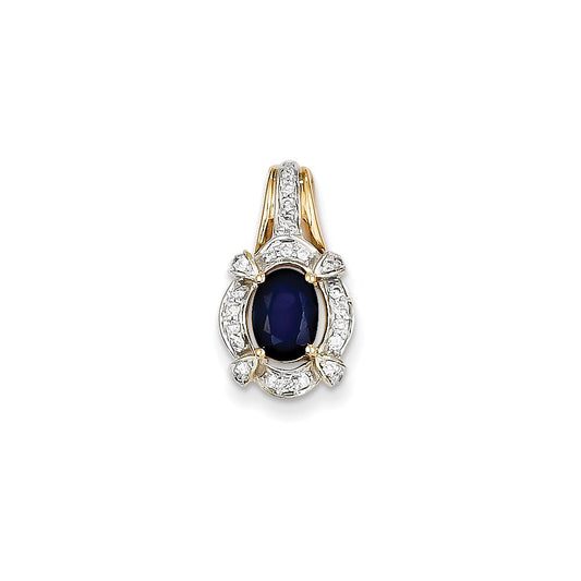14K Yellow Gold Real Diamond & Sapphire Pendant
