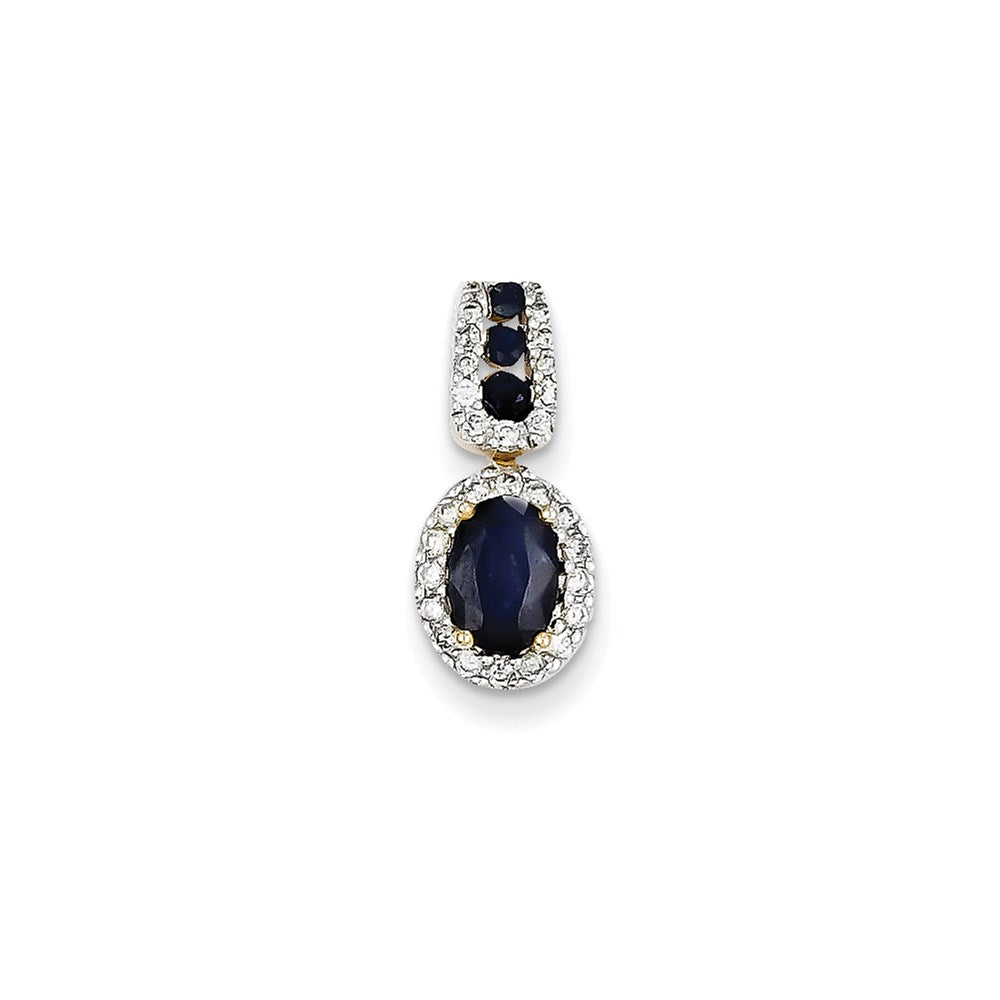 14K Yellow Gold Real Diamond & Sapphire Pendant