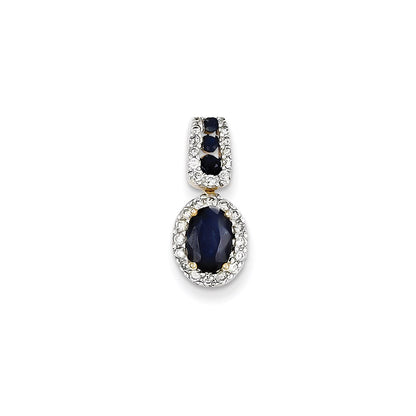 14K Yellow Gold Real Diamond & Sapphire Pendant