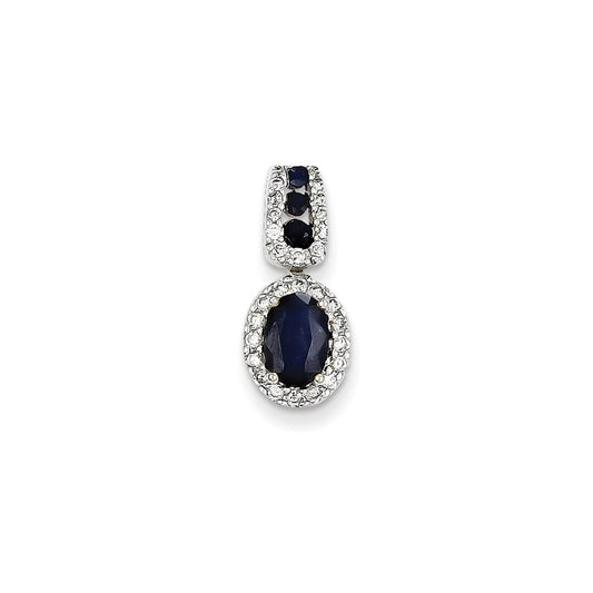 14K White Gold Real Diamond & Sapphire Pendant