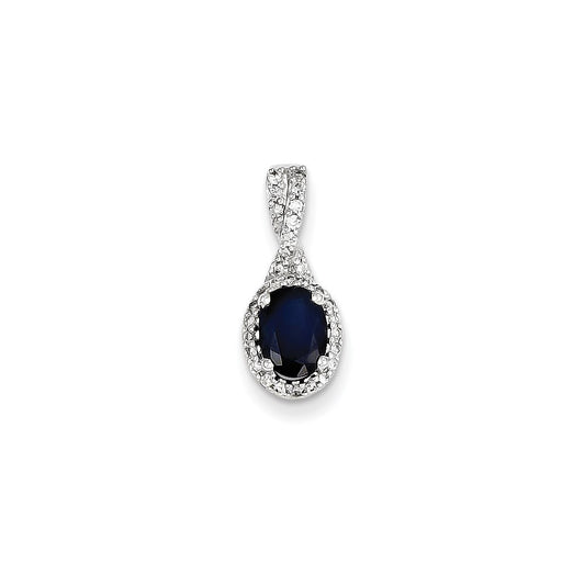 14K White Gold Real Diamond & Sapphire Pendant