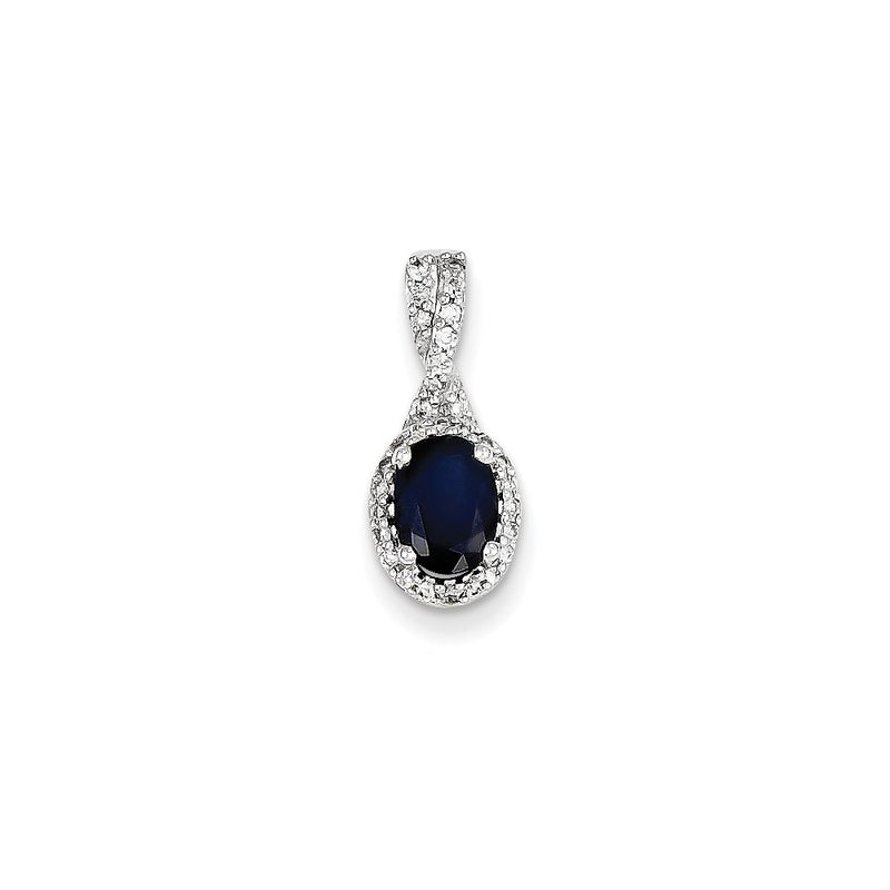 14K White Gold Real Diamond & Sapphire Pendant