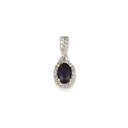 14K Yellow Gold Real Diamond & Sapphire Pendant