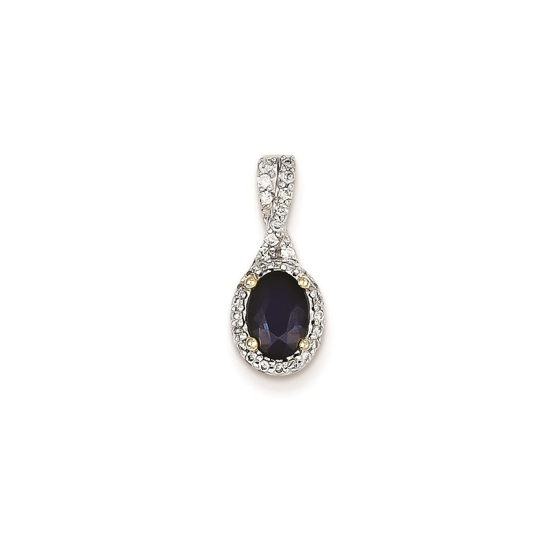 14K Yellow Gold Real Diamond & Sapphire Pendant