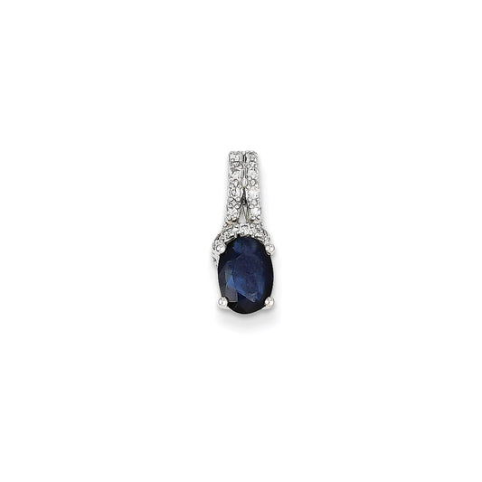 14K White Gold Real Diamond & Sapphire Pendant