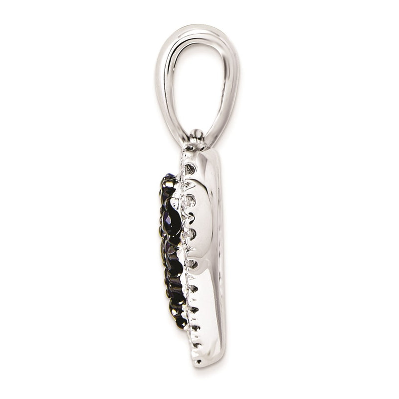 14K White Gold Real Diamond & Sapphire Heart Pendant