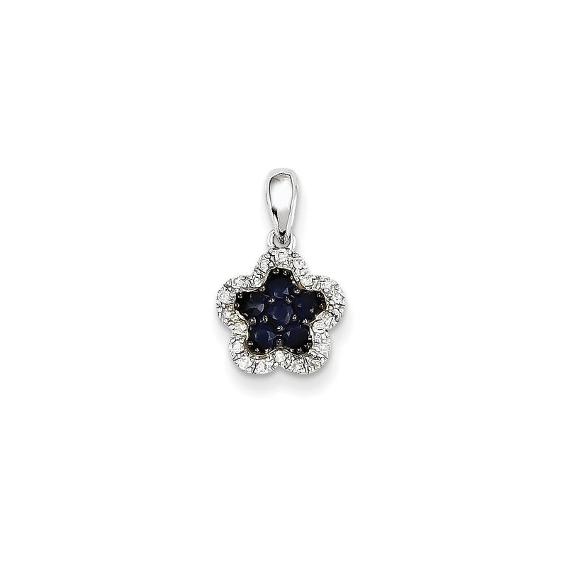 14K White Gold Real Diamond & Sapp Pendant