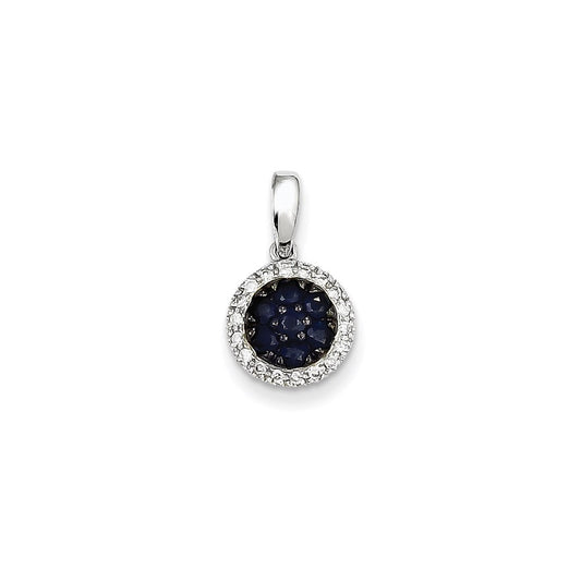14K White Gold Real Diamond & Sapphire Circle Pendant