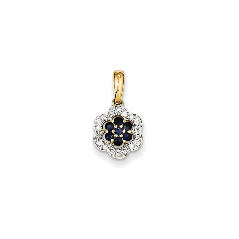 14K Yellow Gold Real Diamond & Sapphire Pendant