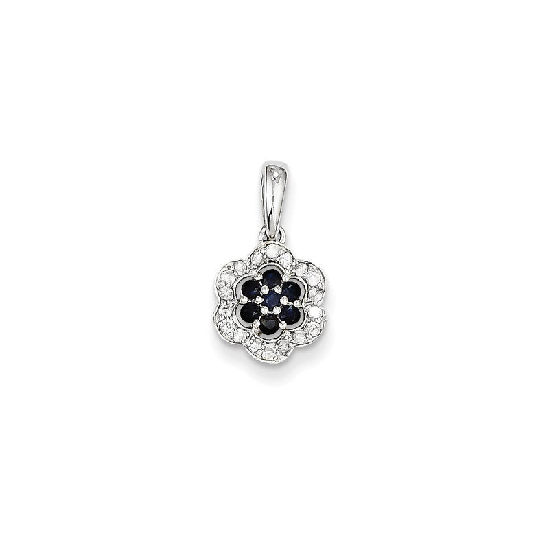 14K White Gold Real Diamond & Sapphire Flower Pendant