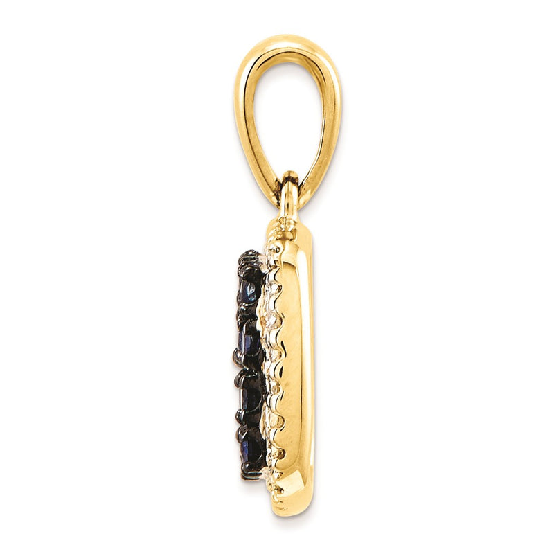 14K Yellow Gold Real Diamond & Sapphire Pendant