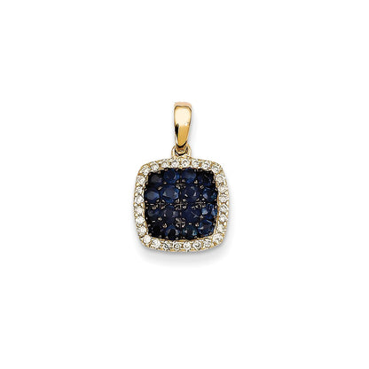 14K Yellow Gold Real Diamond & Sapphire Pendant