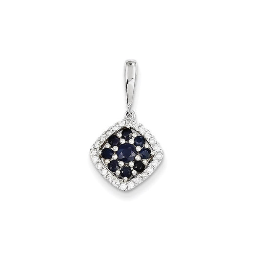 14K White Gold Real Diamond & Sapphire Pendant