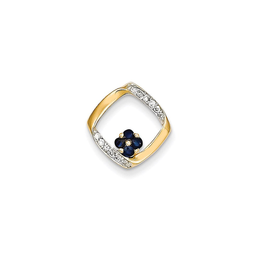 14K Yellow Gold Real Diamond & Sapphire Pendant