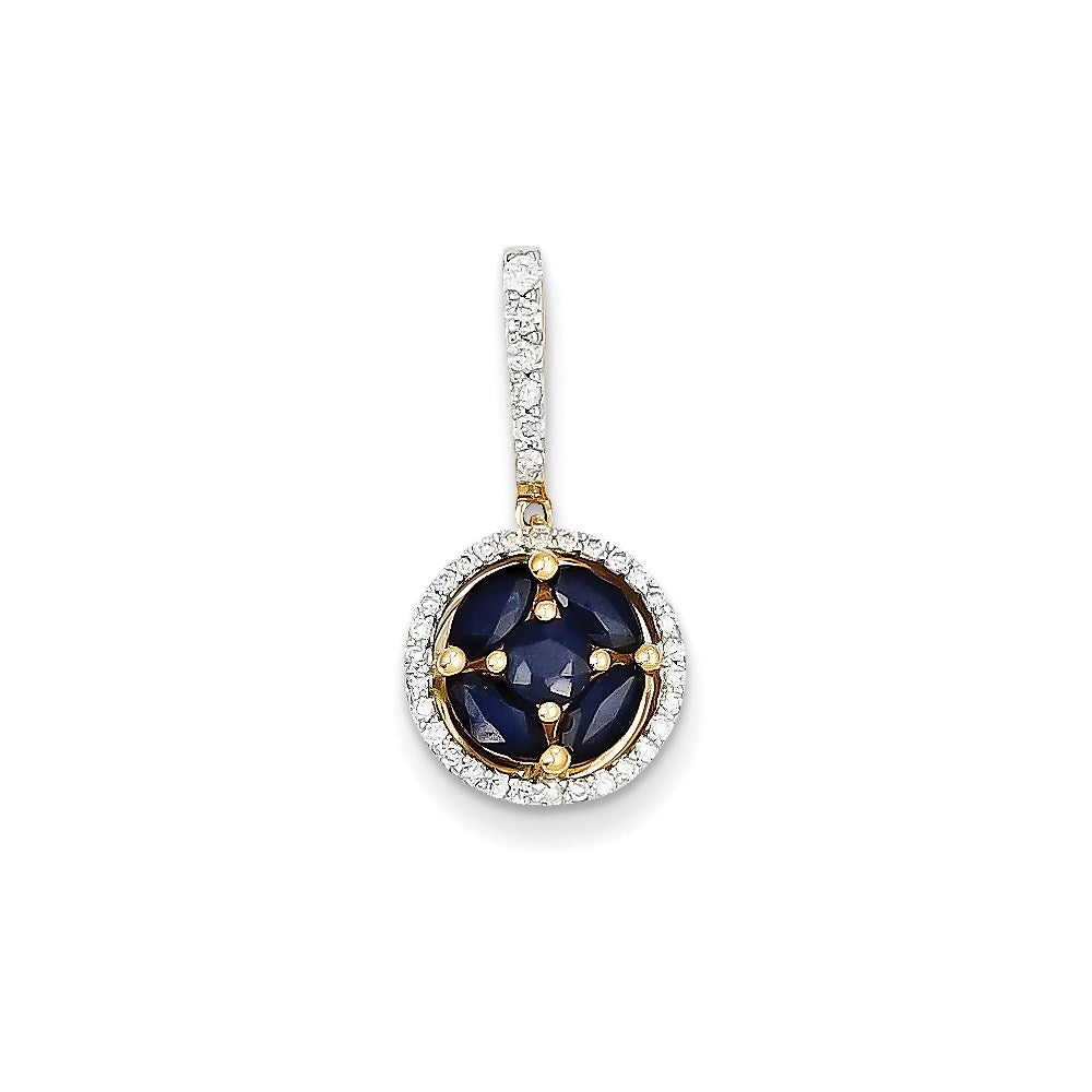 14K Yellow Gold Real Diamond & Sapphire Pendant