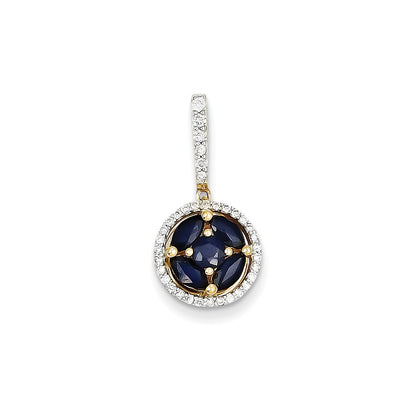 14K Yellow Gold Real Diamond & Sapphire Pendant