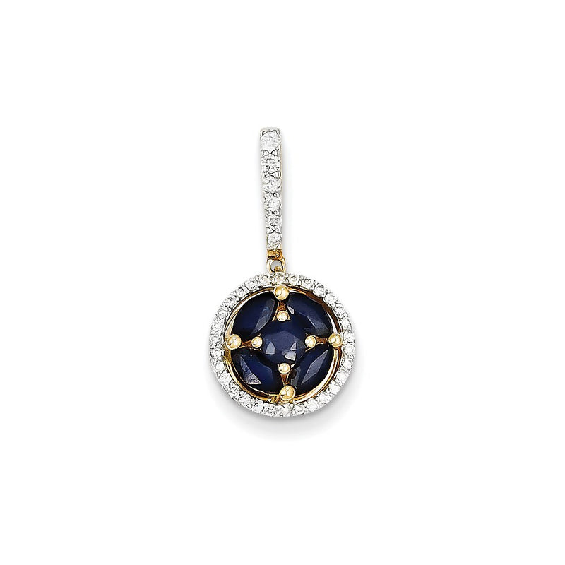 14K Yellow Gold Real Diamond & Sapphire Pendant