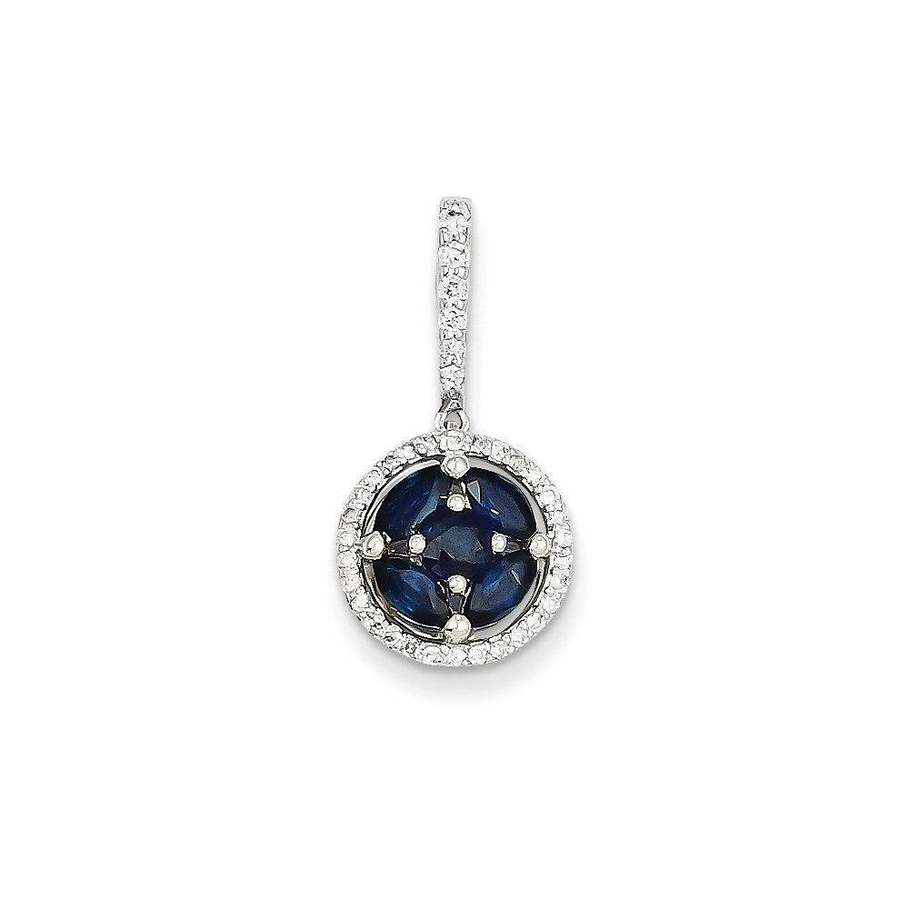 14K White Gold Real Diamond & Sapphire Circle Pendant