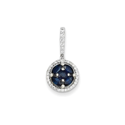 14K White Gold Real Diamond & Sapphire Circle Pendant