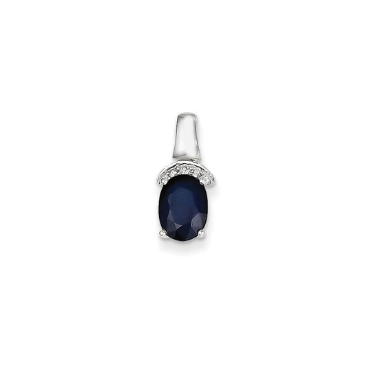 14K White Gold Real Diamond & Sapphire Pendant