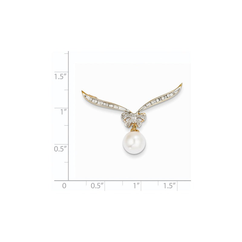 14K Yellow Gold Real Diamond and FW Cultured Pearl Slide Pendant