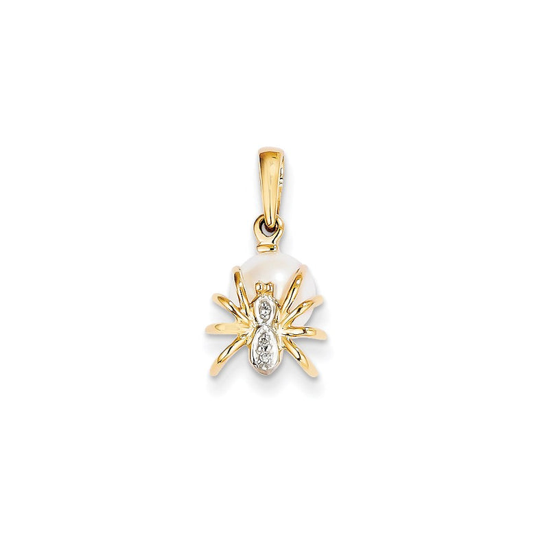 14K Yellow Gold Real Diamond and 7-8mm FW Cultured Pearl Spider Pendant