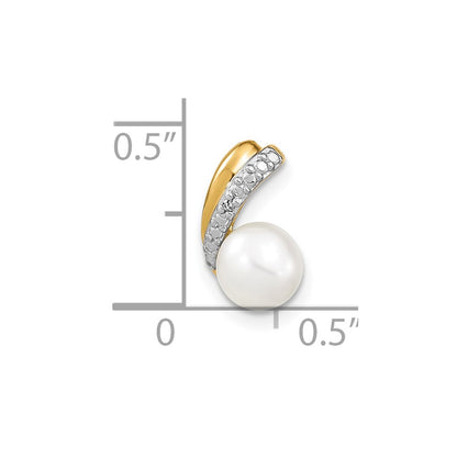 14K Yellow Gold 6-7mm White Round FW Cultured Pearl and Real Diamond Pendant