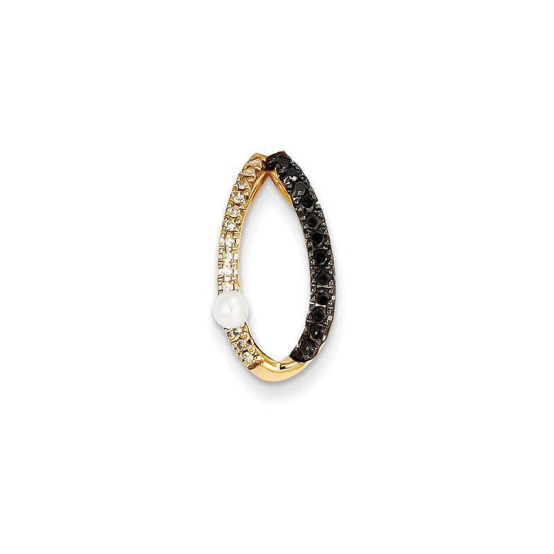 14K Yellow Gold Black & White Real Diamond & FWC Pearl Pendant