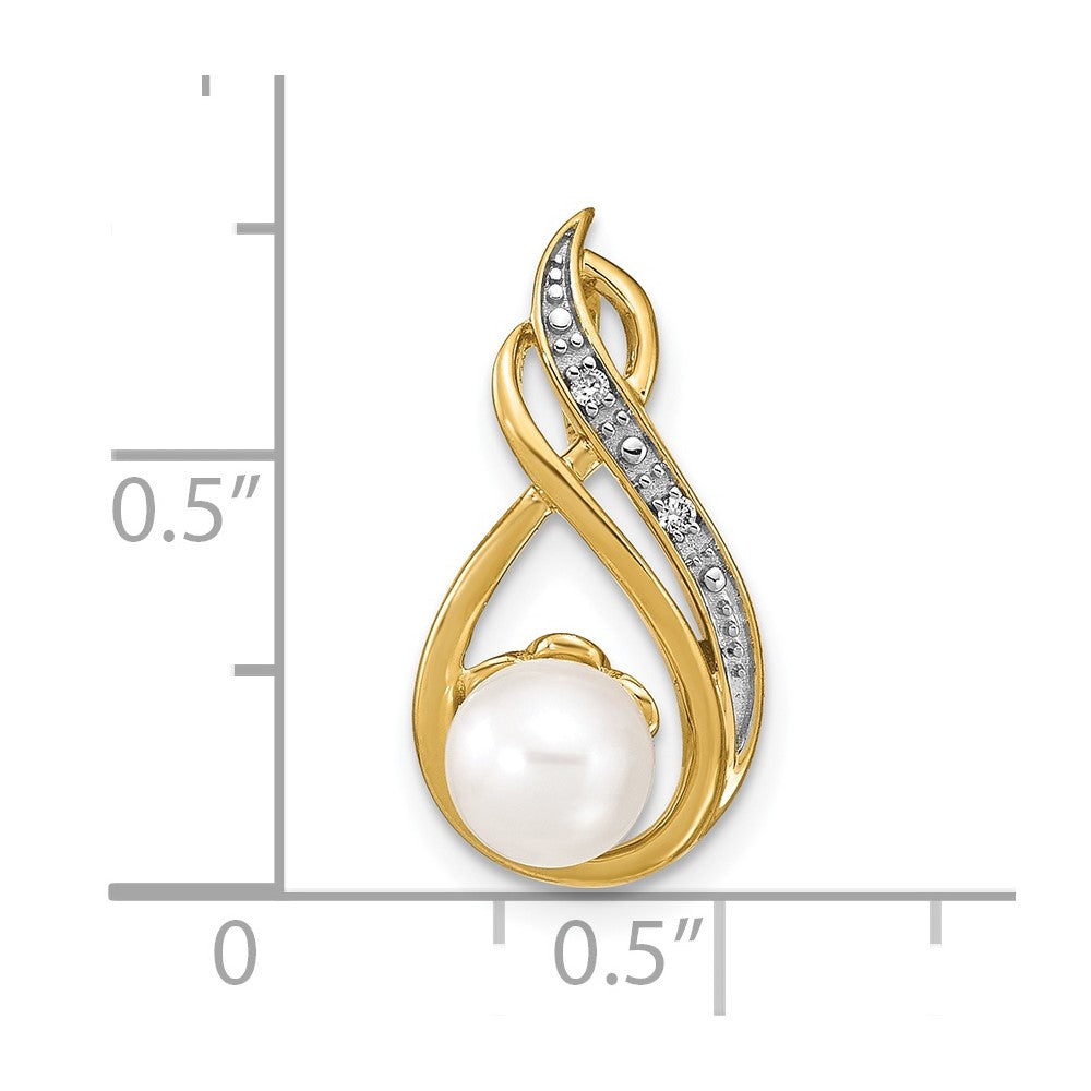 14k 6 7mm White Round Freshewater Cultured Pearl and Diamond Pendant