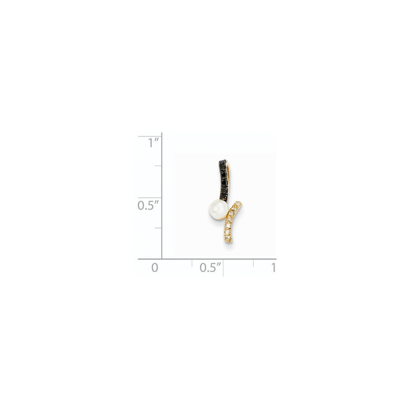 14K Yellow Gold Black & White Real Diamond & 4-5mm Round FW Cultured Pearl Pendant