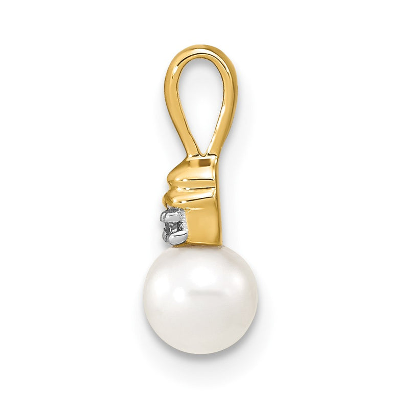 14k 5 6mm White Round Freshwater Cultured Pearl and Diamond Pendant