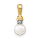 14k 5 6mm White Round Freshwater Cultured Pearl and Diamond Pendant