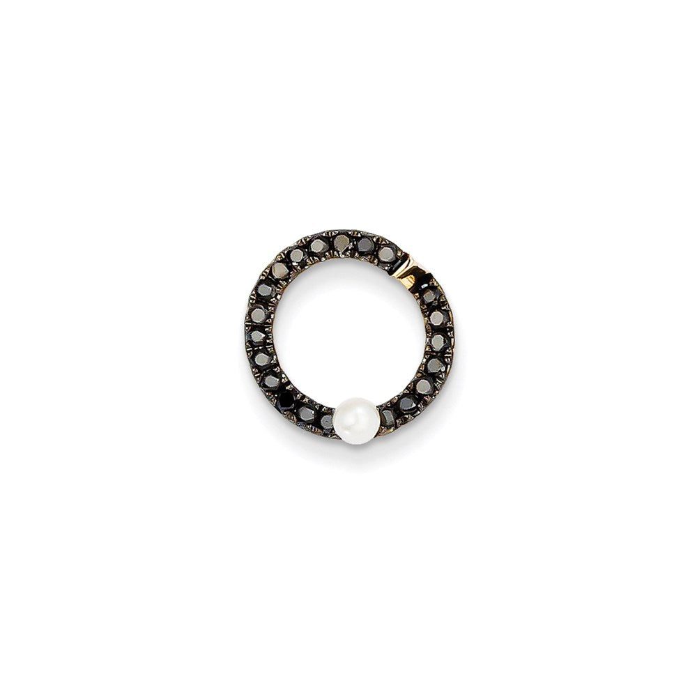 14K Yellow Gold Black Real Diamond & FWC Pearl Pendant
