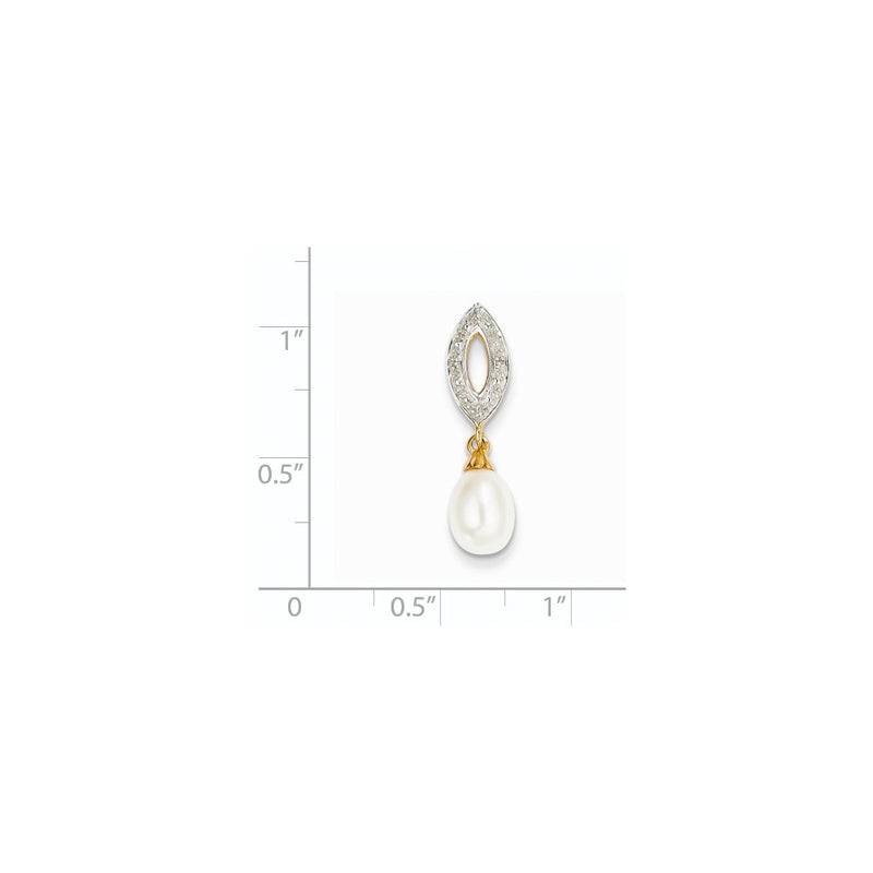 14K Yellow Gold Real Diamond and 8x6mm FW Cultured Pearl Oval Pendant