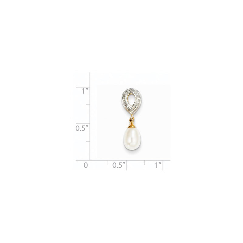14K Yellow Gold Real Diamond and 8x6mm Egg FW Cultured Pearl Pendant