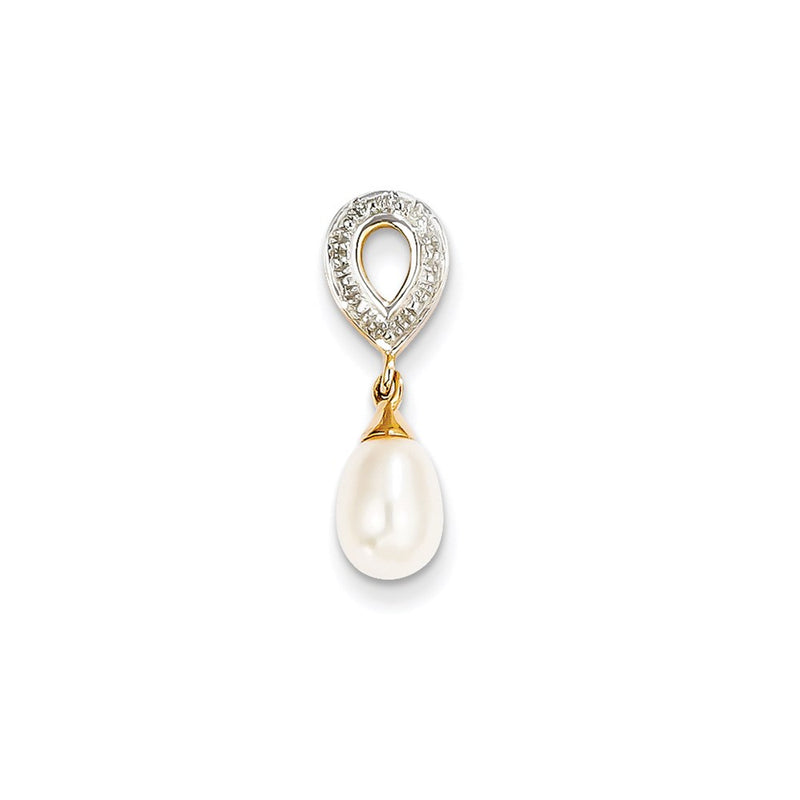 14K Yellow Gold Real Diamond and 8x6mm Egg FW Cultured Pearl Pendant