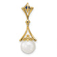 14k Diamond 8 9mm Round FW Cultured Pearl Created Sapphire Pendant