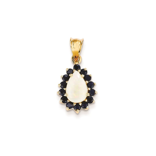 14K Yellow Gold Genuine Opal and Sapphire Pendant