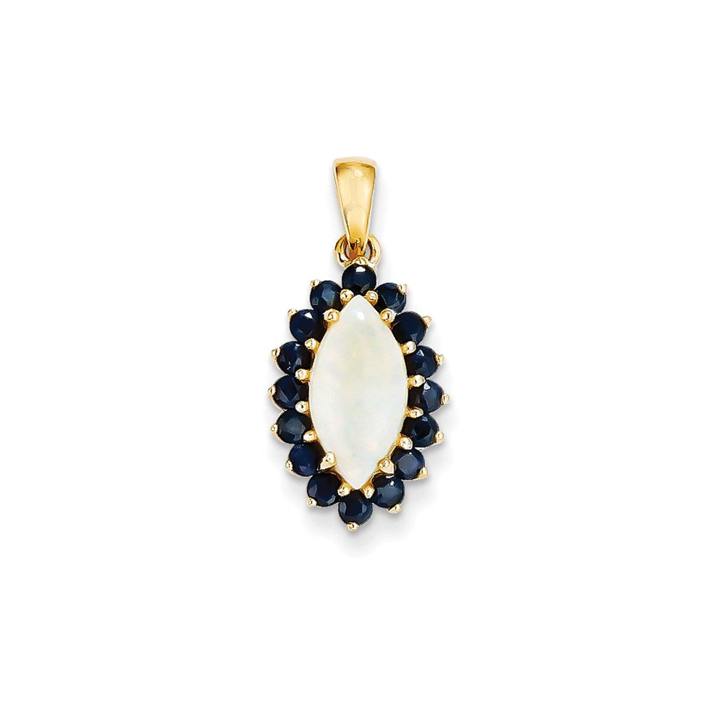 14K Yellow Gold Genuine Opal and Sapphire Pendant