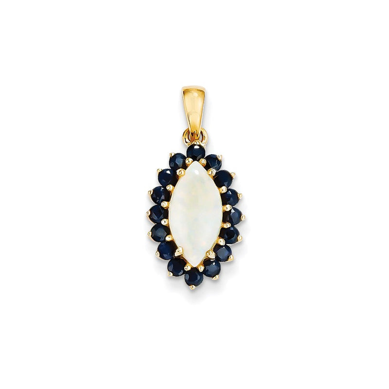 14K Yellow Gold Genuine Opal and Sapphire Pendant