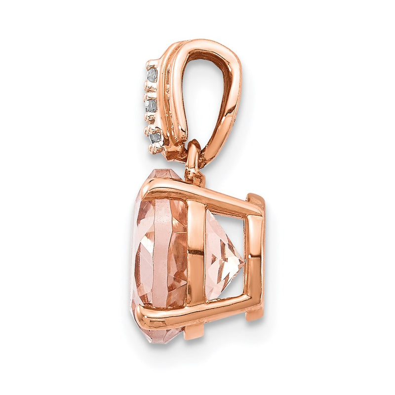14k Rose Gold Diamond and Morganite Round Pendant