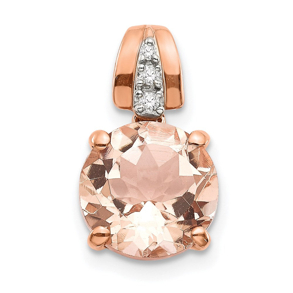 14k Rose Gold Diamond and Morganite Round Pendant