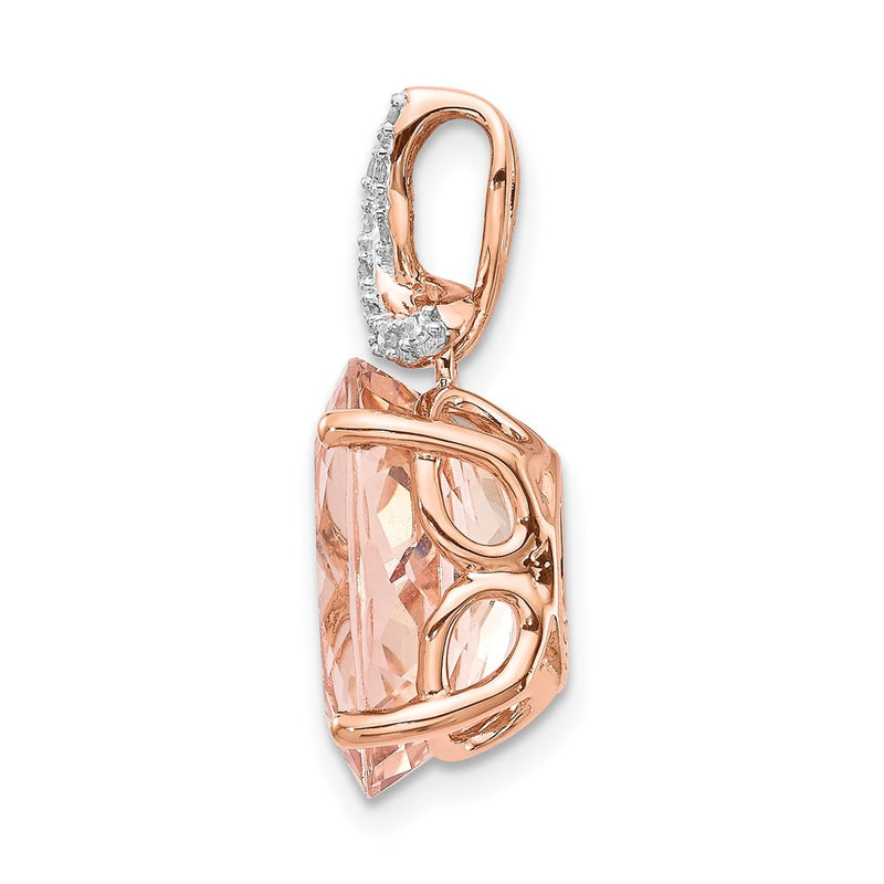 14k Rose Gold Real Diamond and Morganite Oval Pendant