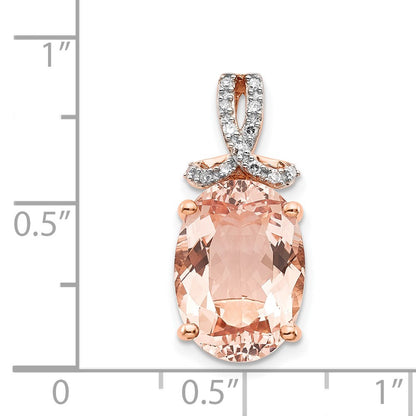 14k Rose Gold Real Diamond and Morganite Oval Pendant