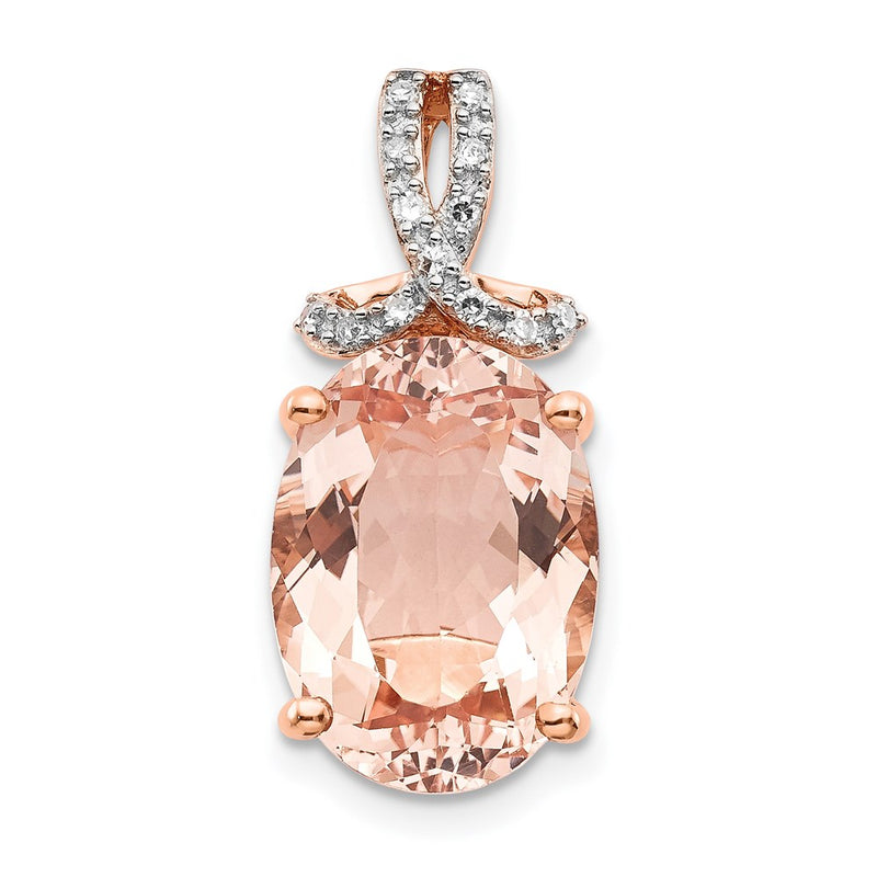 14k Rose Gold Real Diamond and Morganite Oval Pendant